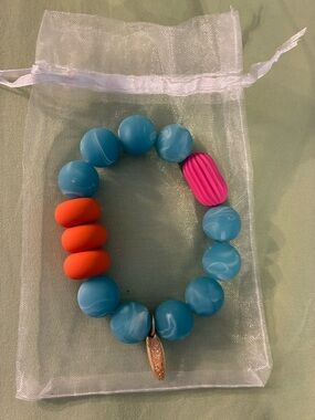 Chunky Stretch Bead Bracelet - Blue, Orange & Pink
